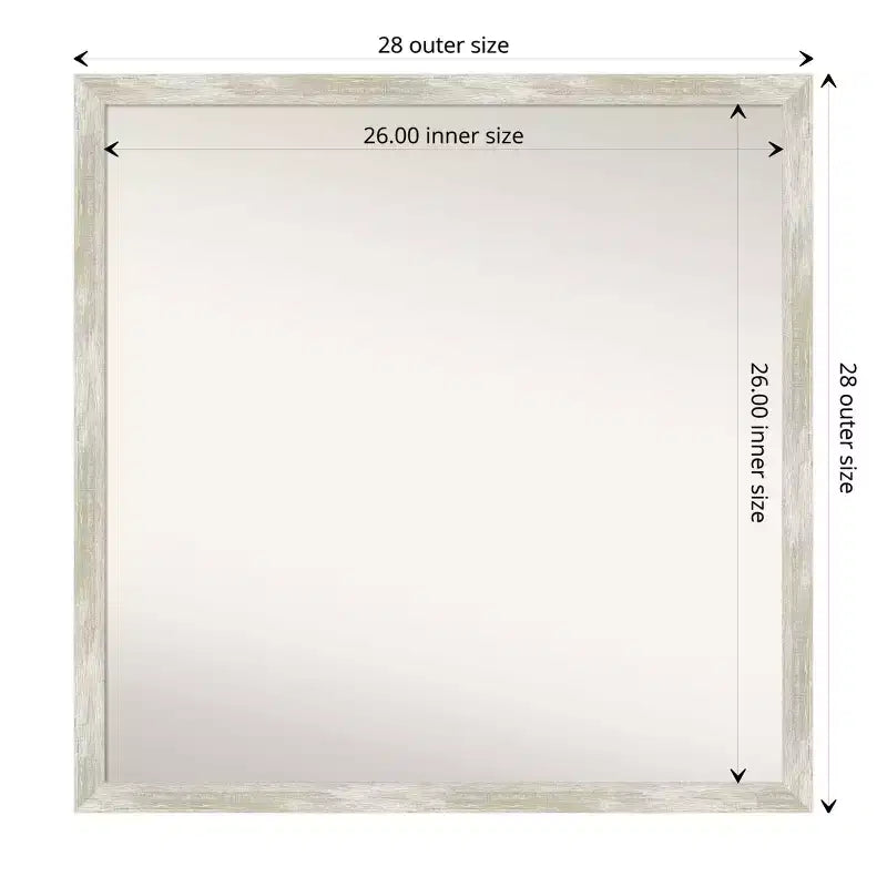 Miroir mural carré étroit en métal craquelé argenté, 71 x 71 cm, simple