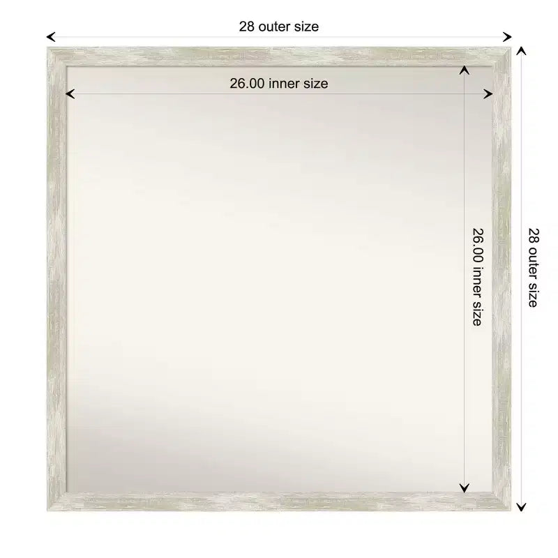 Miroir mural carré étroit en métal craquelé argenté, 71 x 71 cm, simple