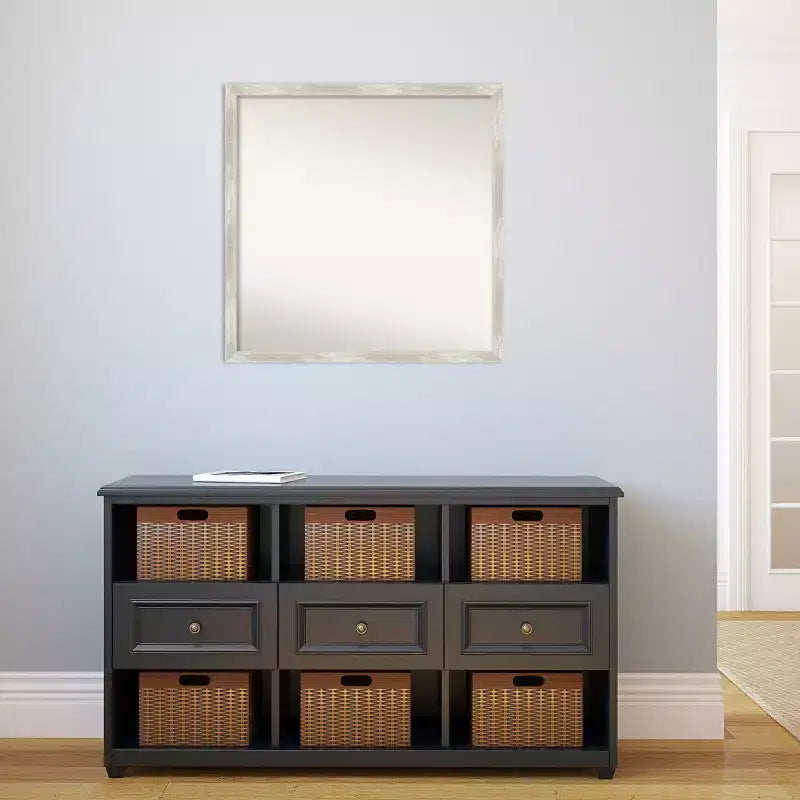 Miroir mural carré étroit en métal craquelé argenté, 71 x 71 cm, simple
