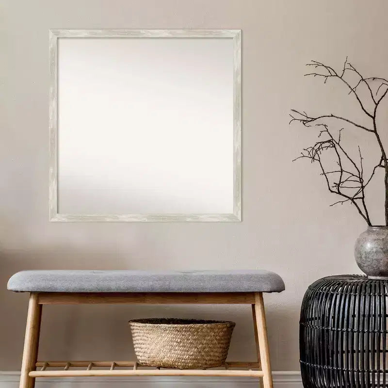 Miroir mural carré étroit en métal craquelé argenté, 71 x 71 cm, simple