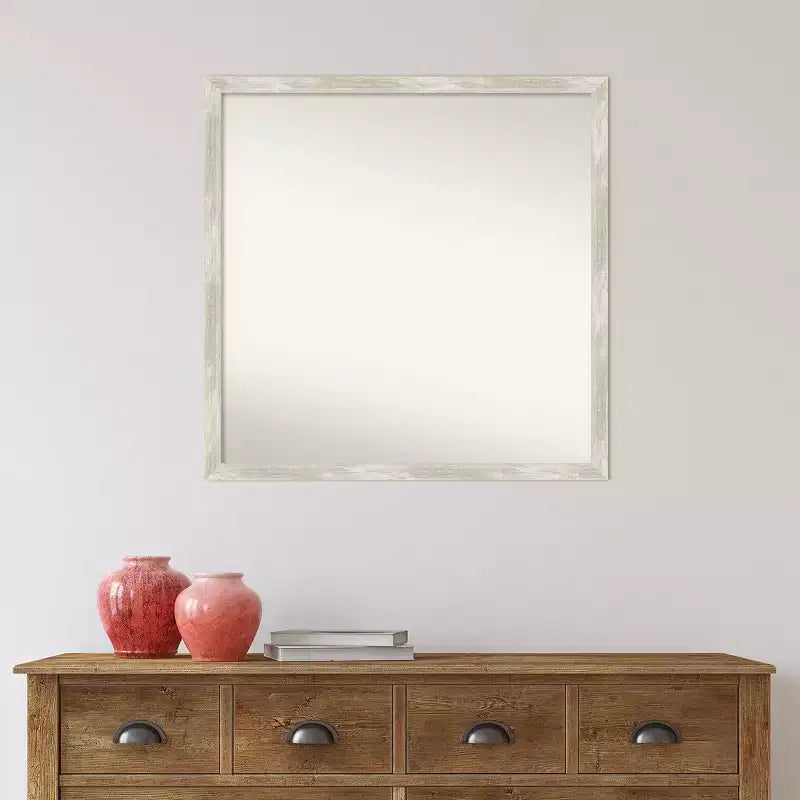 Miroir mural carré étroit en métal craquelé argenté, 71 x 71 cm, simple