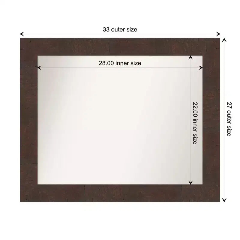 Miroir Mural Rectangulaire Noyer Brun – Sans biseau, Encadré, Fixation murale, 1 personne