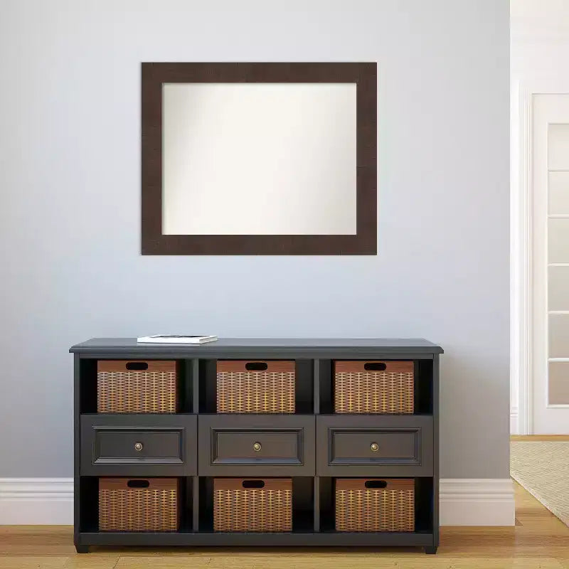 Miroir Mural Rectangulaire Noyer Brun – Sans biseau, Encadré, Fixation murale, 1 personne