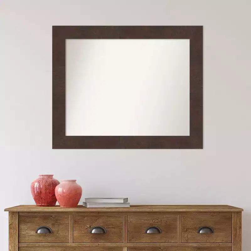 Miroir Mural Rectangulaire Noyer Brun – Sans biseau, Encadré, Fixation murale, 1 personne