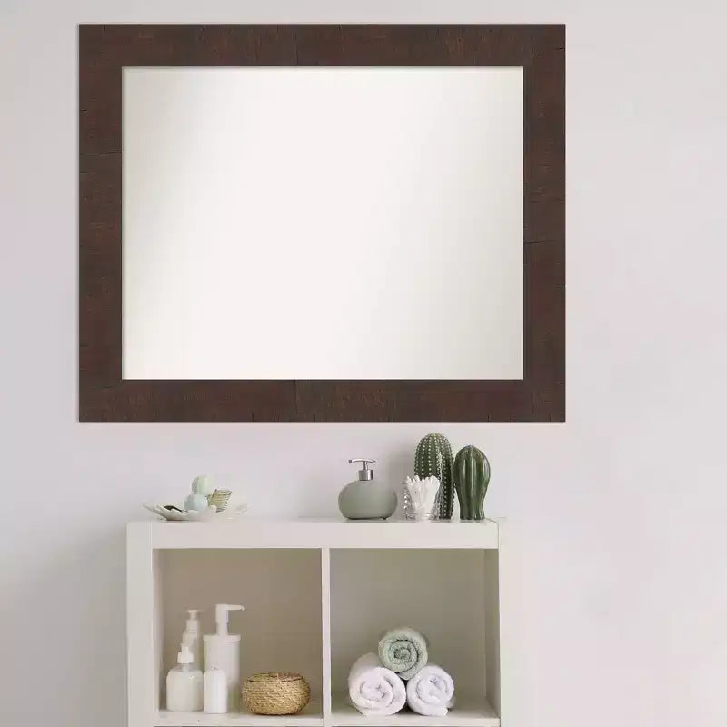 Miroir Mural Rectangulaire Noyer Brun – Sans biseau, Encadré, Fixation murale, 1 personne