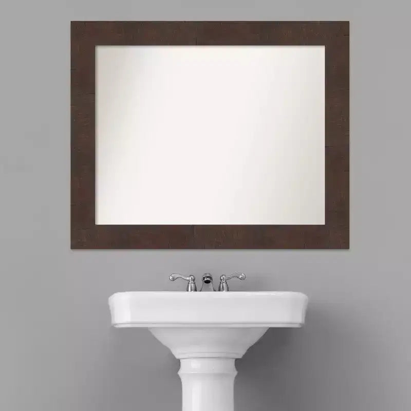 Miroir Mural Rectangulaire Noyer Brun – Sans biseau, Encadré, Fixation murale, 1 personne