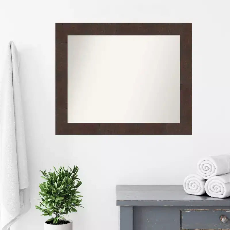Miroir Mural Rectangulaire Noyer Brun – Sans biseau, Encadré, Fixation murale, 1 personne
