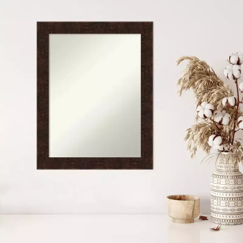 Miroir mural rectangulaire, cadre étroit en bronze marbré, simple