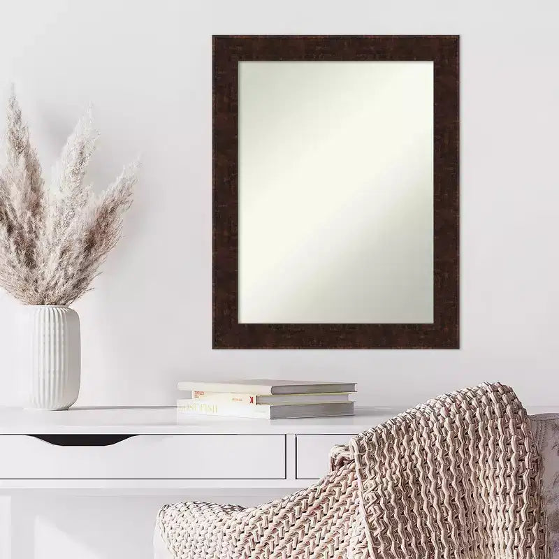 Miroir mural rectangulaire, cadre étroit en bronze marbré, simple