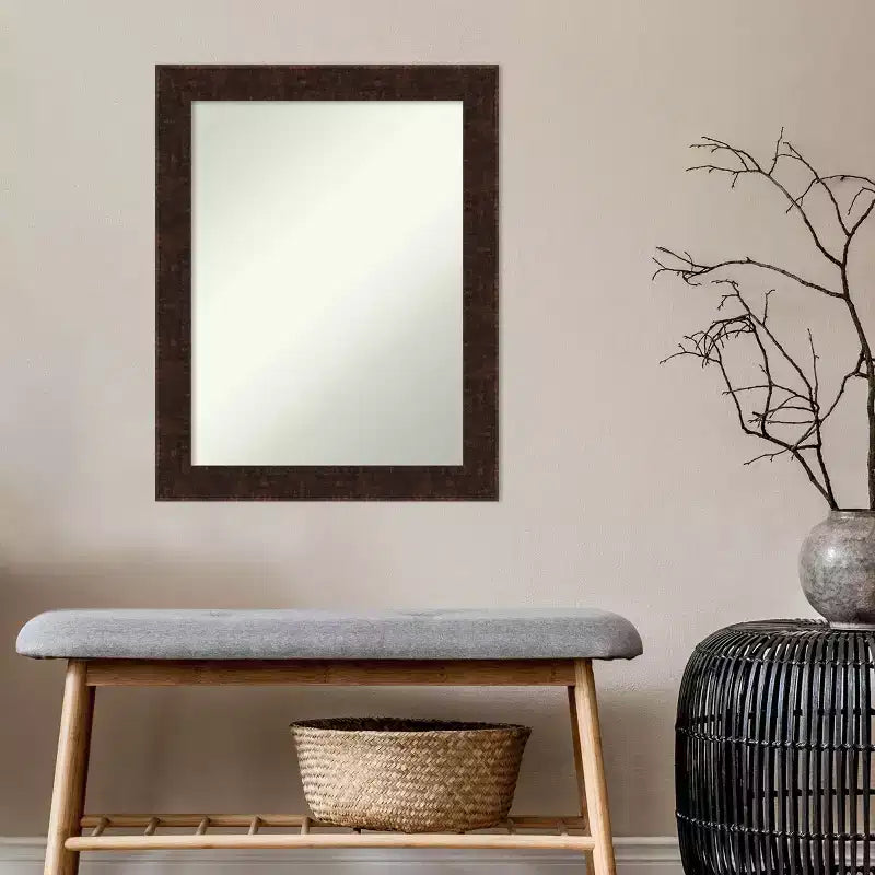 Miroir mural rectangulaire, cadre étroit en bronze marbré, simple