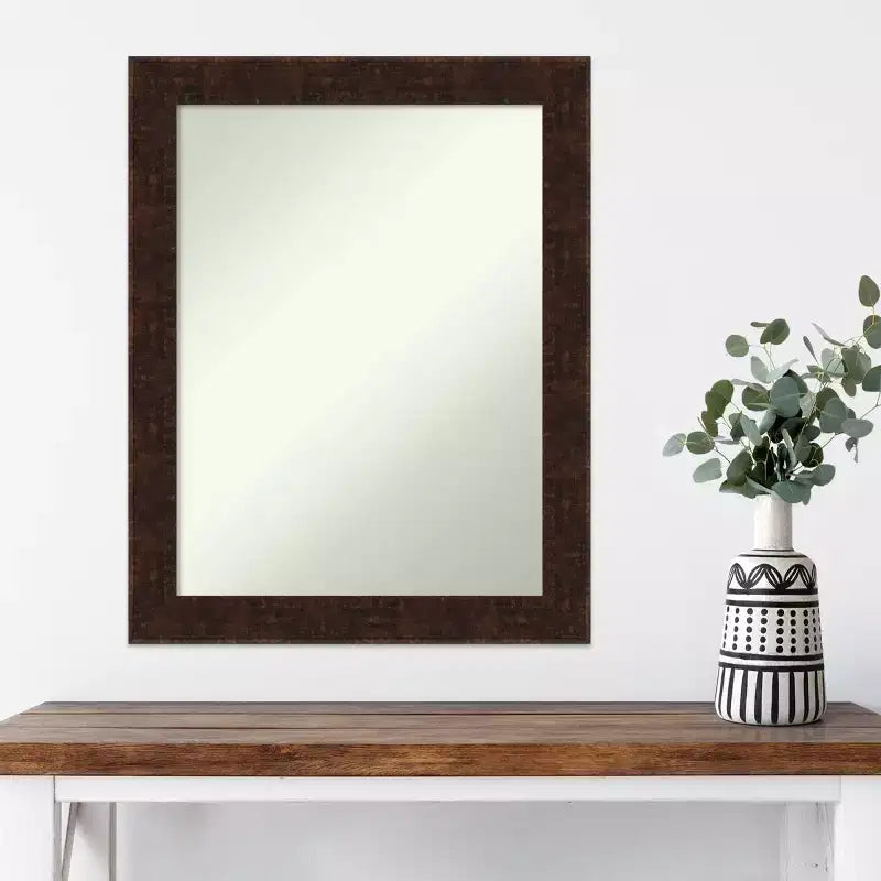 Miroir mural rectangulaire, cadre étroit en bronze marbré, simple