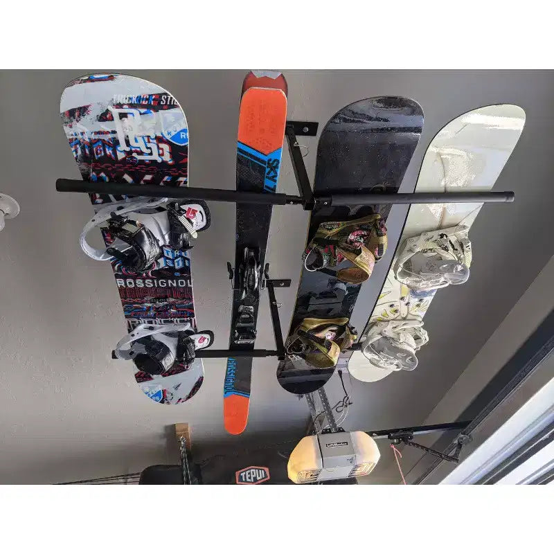 Support de rangement double pour 2 paires de skis et planches à neige pour plafond – Noir