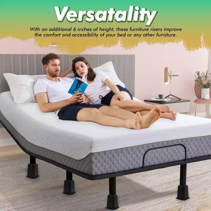 Rehausseurs de lit 6 pouces noir/blanc, lot de 4, empilables, pour 1 à 4 pieds