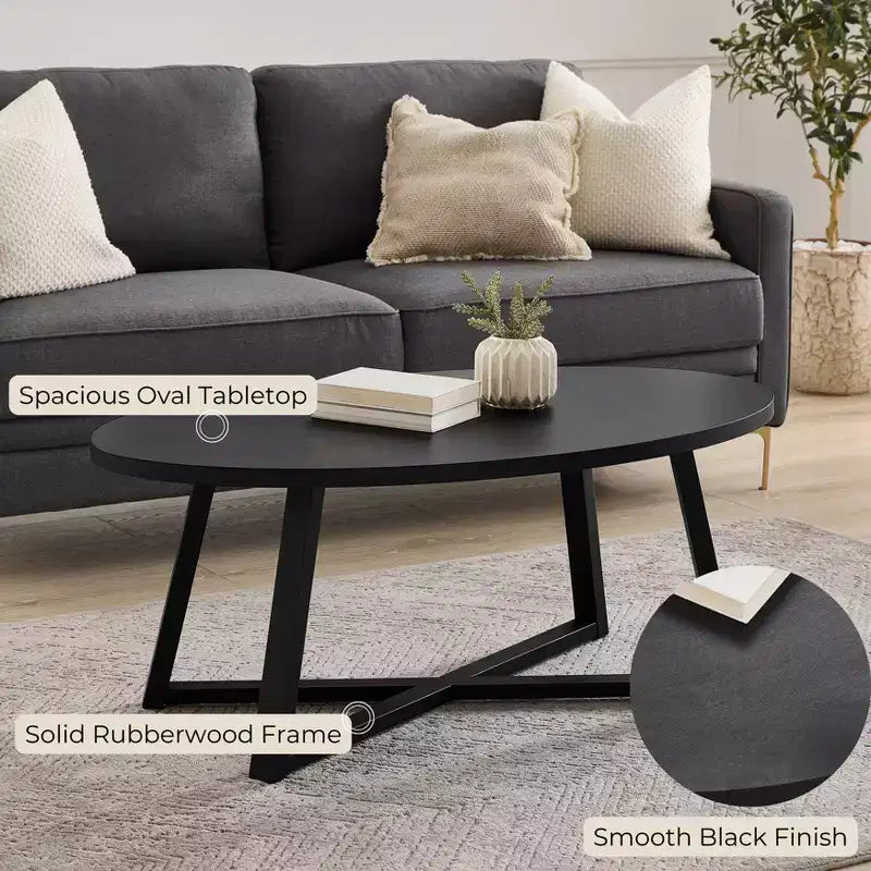 Ensemble de 3 tables basses et d'appoint ovales noir/gris/blanc, style entrecroisé moderne