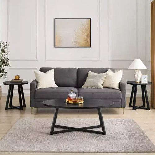 Ensemble de 3 tables basses et d'appoint ovales noir/gris/blanc, style entrecroisé moderne