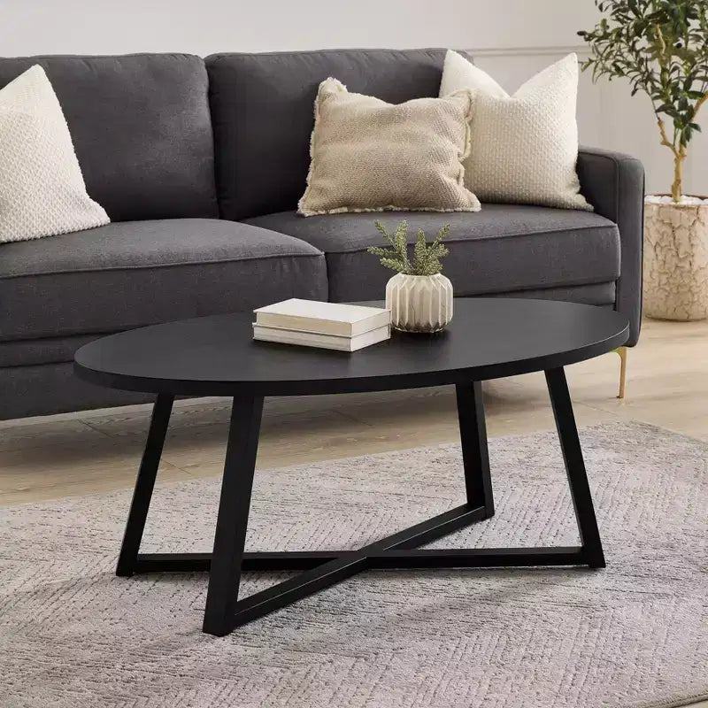 Ensemble de 3 tables basses et d'appoint ovales noir/gris/blanc, style entrecroisé moderne
