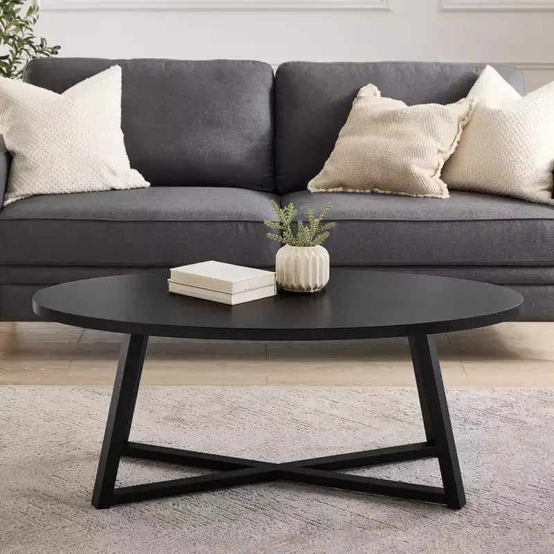 Ensemble de 3 tables basses et d'appoint ovales noir/gris/blanc, style entrecroisé moderne