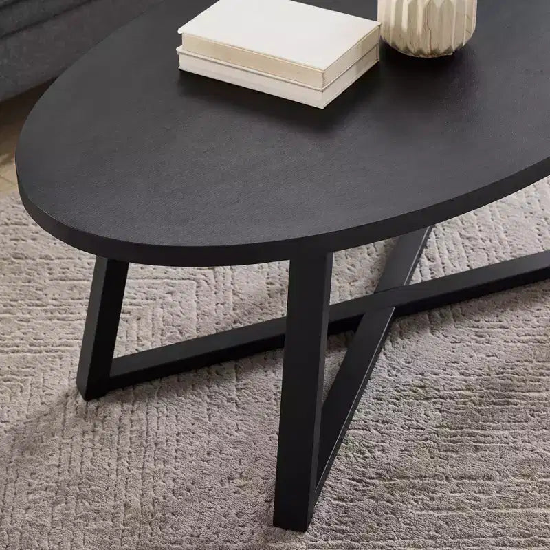 Ensemble de 3 tables basses et d'appoint ovales noir/gris/blanc, style entrecroisé moderne
