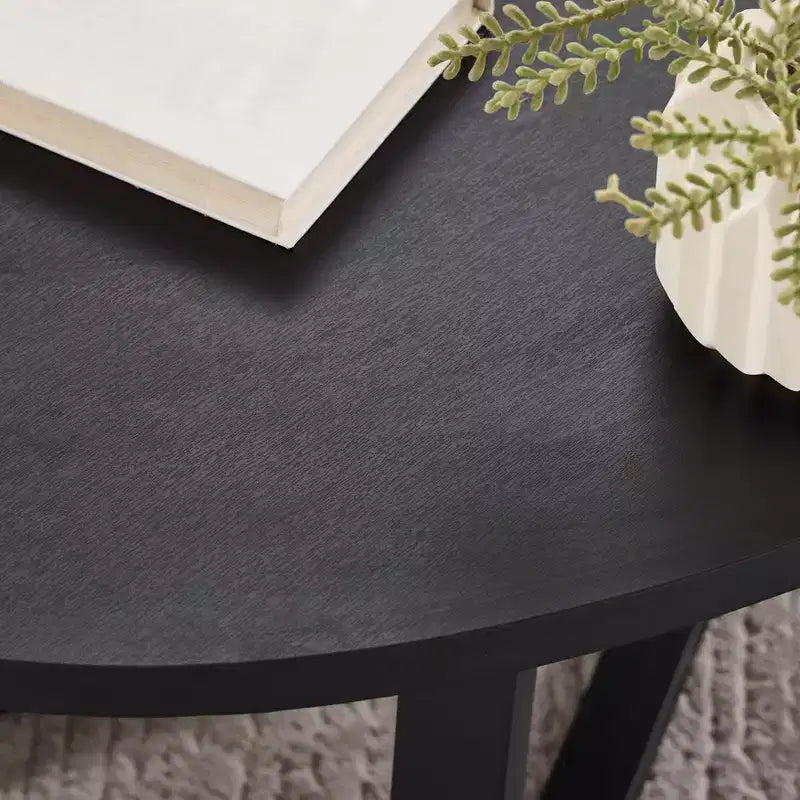 Ensemble de 3 tables basses et d'appoint ovales noir/gris/blanc, style entrecroisé moderne