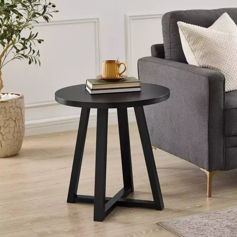 Ensemble de 3 tables basses et d'appoint ovales noir/gris/blanc, style entrecroisé moderne