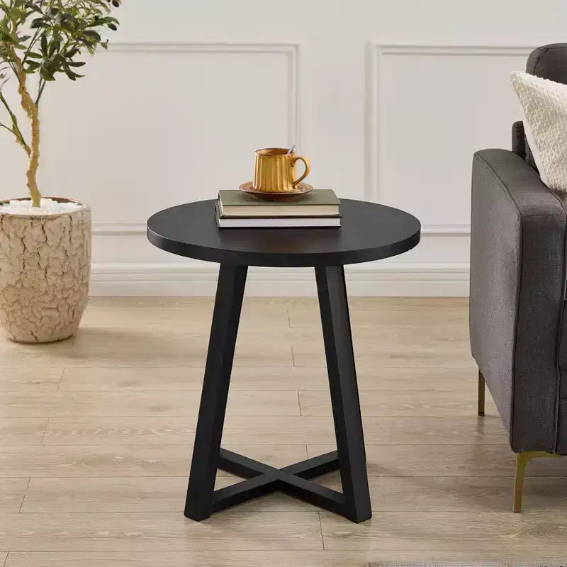 Ensemble de 3 tables basses et d'appoint ovales noir/gris/blanc, style entrecroisé moderne