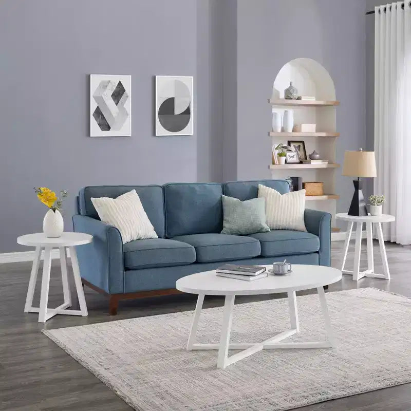 Ensemble de 3 tables basses et d'appoint ovales noir/gris/blanc, style entrecroisé moderne