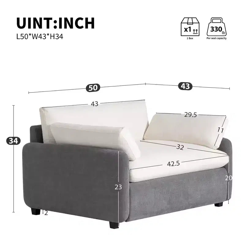 Fauteuil surdimensionné en chenille, une place, color-block bleu / gris / jaune