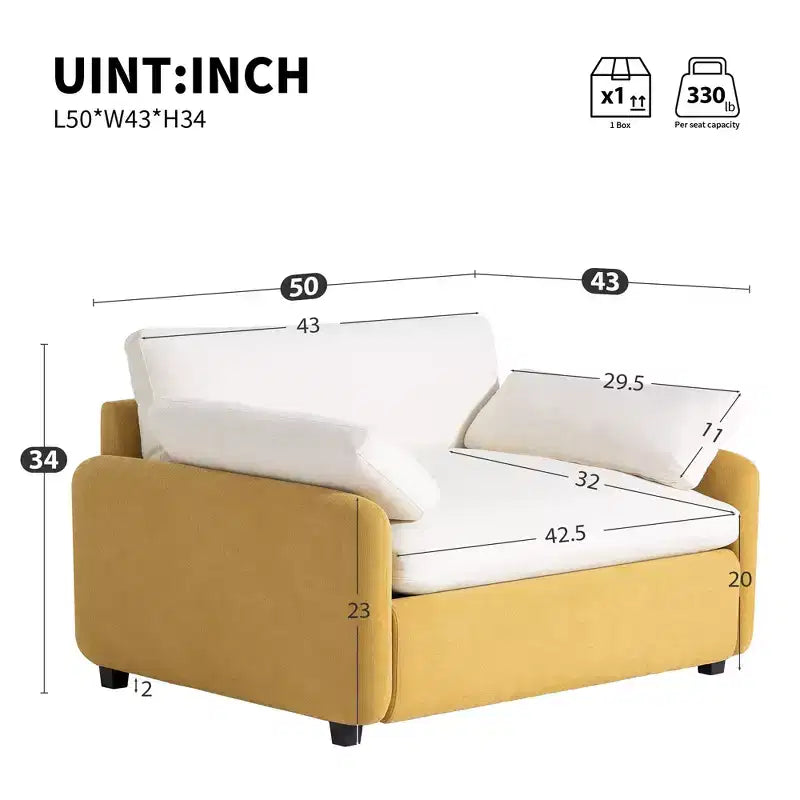 Fauteuil surdimensionné en chenille, une place, color-block bleu / gris / jaune