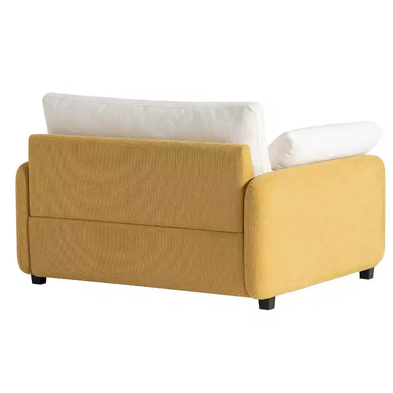Fauteuil surdimensionné en chenille, une place, color-block bleu / gris / jaune
