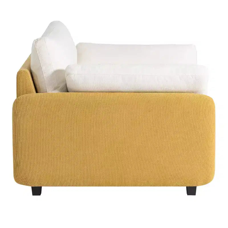 Fauteuil surdimensionné en chenille, une place, color-block bleu / gris / jaune