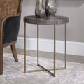 Table d'appoint ronde en noyer foncé et laiton
