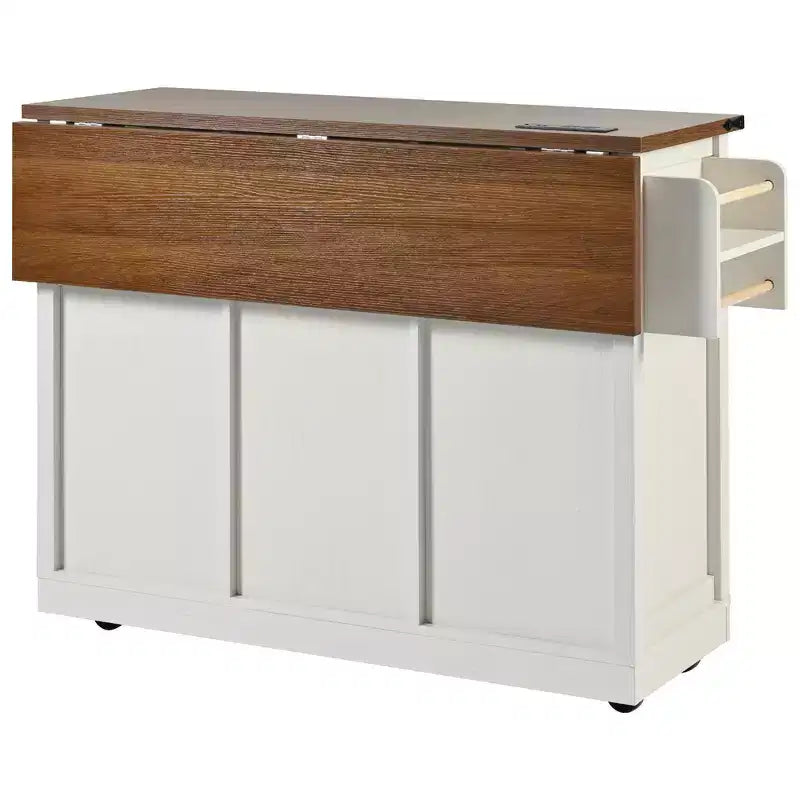 Îlot de cuisine de style campagnard noir/blanc avec rallonge et prise de courant, préparation pour 2 personnes, portes coulissantes de grange