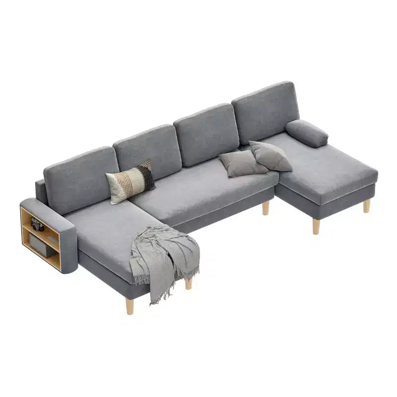Canapé sectionnel en U gris foncé / gris clair, avec méridienne, 4 places