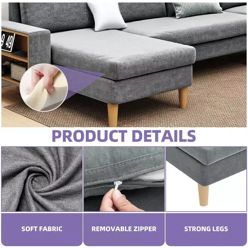 Canapé sectionnel en U gris foncé / gris clair, avec méridienne, 4 places