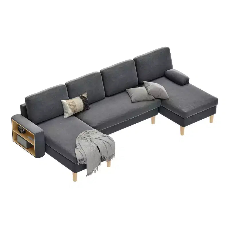 Canapé sectionnel en U gris foncé / gris clair, avec méridienne, 4 places