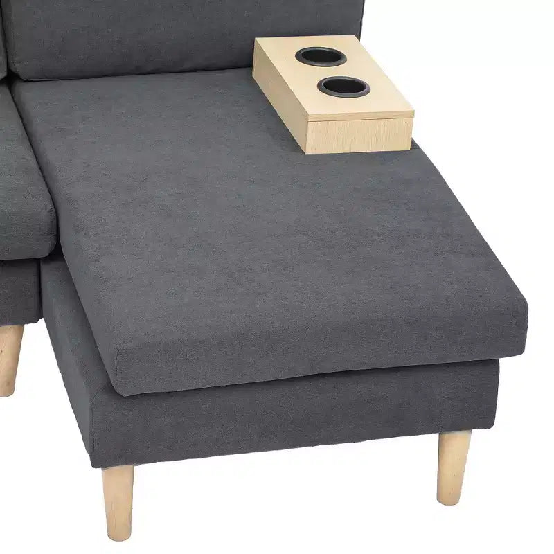 Canapé sectionnel en U gris foncé / gris clair, avec méridienne, 4 places