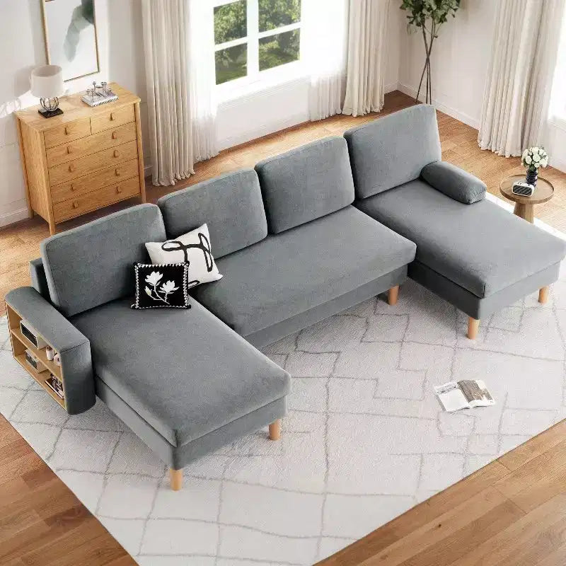 Canapé sectionnel en U gris foncé / gris clair, avec méridienne, 4 places