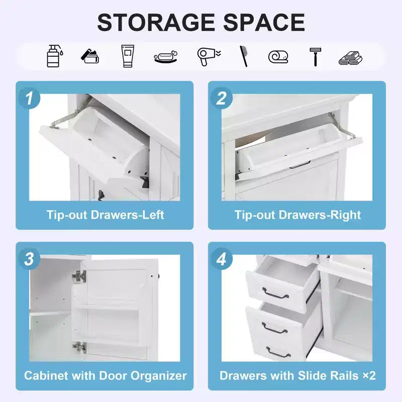 Meuble-lavabo de salle de bain autoportant noir/blanc de 36 po avec dessus d'évier en céramique, 4 tiroirs et porte à fermeture amortie, simple