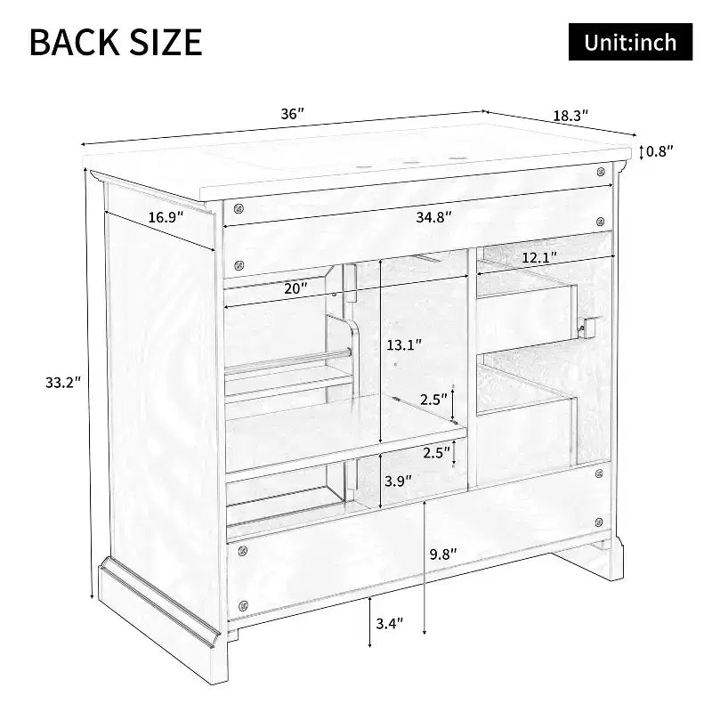 Meuble-lavabo de salle de bain autoportant noir/blanc de 36 po avec dessus d'évier en céramique, 4 tiroirs et porte à fermeture amortie, simple