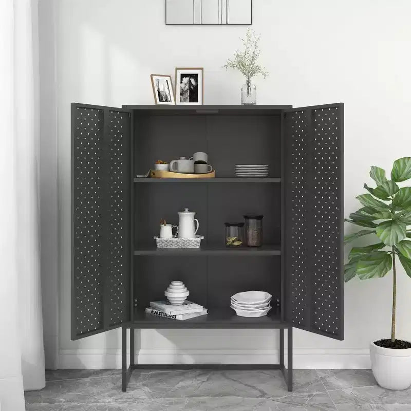 Armoire de rangement en acier anthracite/blanc – 2 portes, 3 étagères, assemblage par 1 personne