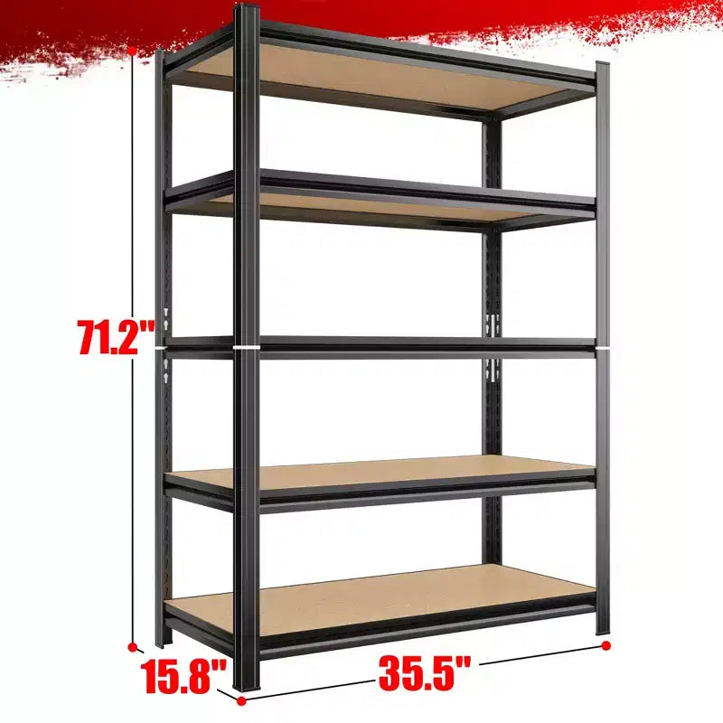 Étagère métallique et en MDF noir à 5 niveaux, 227 kg/niveau, se divise en 2 unités