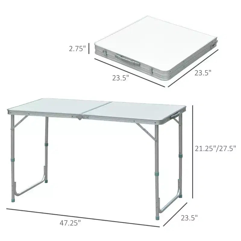 Table de camping pliante blanche/argentée, rectangulaire, pour 1 personne (119 cm × 60 cm)