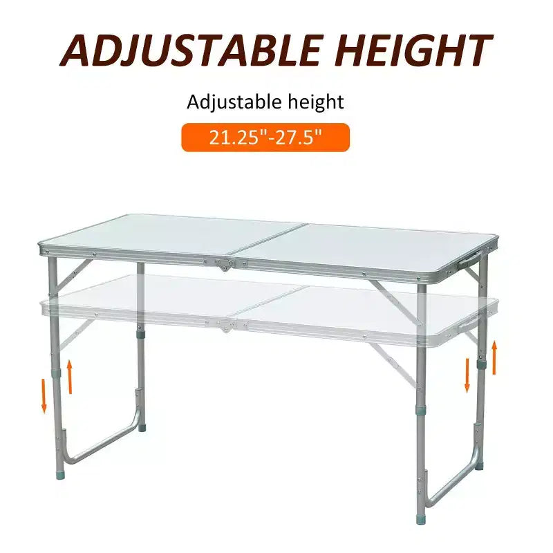 Table de camping pliante blanche/argentée, rectangulaire, pour 1 personne (119 cm × 60 cm)