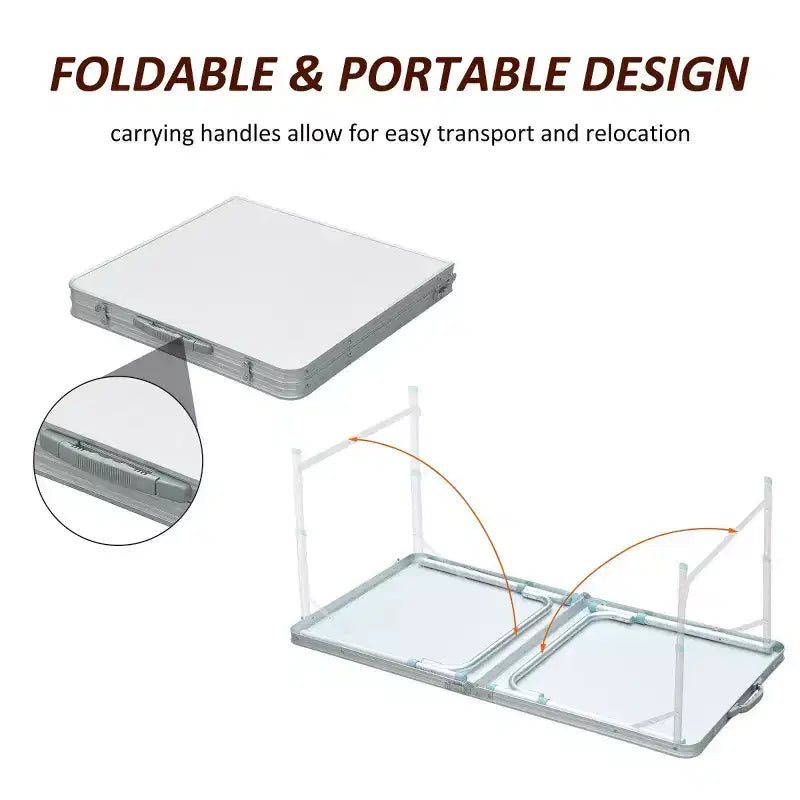 Table de camping pliante blanche/argentée, rectangulaire, pour 1 personne (119 cm × 60 cm)