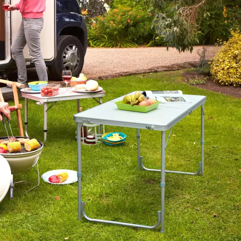 Table de camping pliante blanche/argentée, rectangulaire, pour 1 personne (119 cm × 60 cm)
