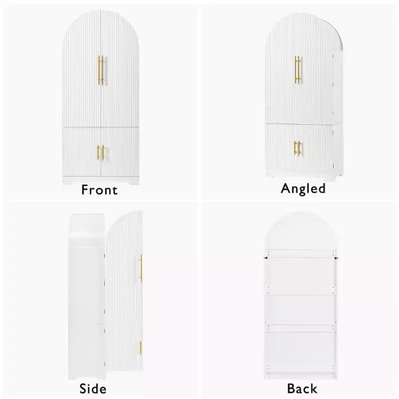 Meuble de rangement blanc à arc, 8 portes, 3 étagères, assemblage par 1 personne