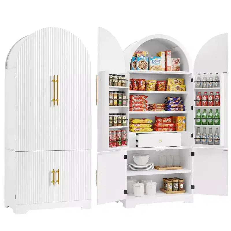 Meuble de rangement blanc à arc, 8 portes, 3 étagères, assemblage par 1 personne