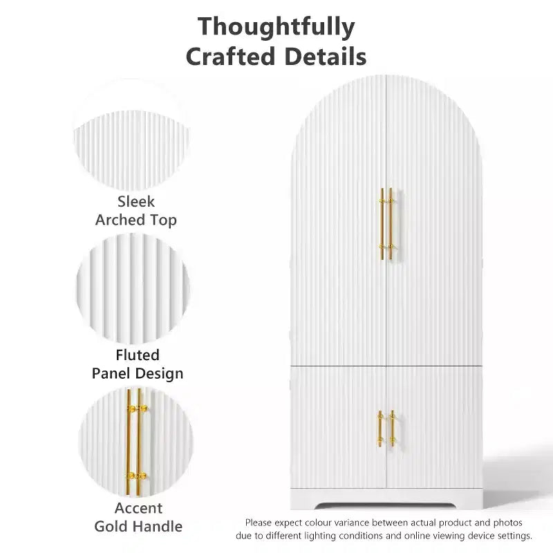 Meuble de rangement blanc à arc, 8 portes, 3 étagères, assemblage par 1 personne