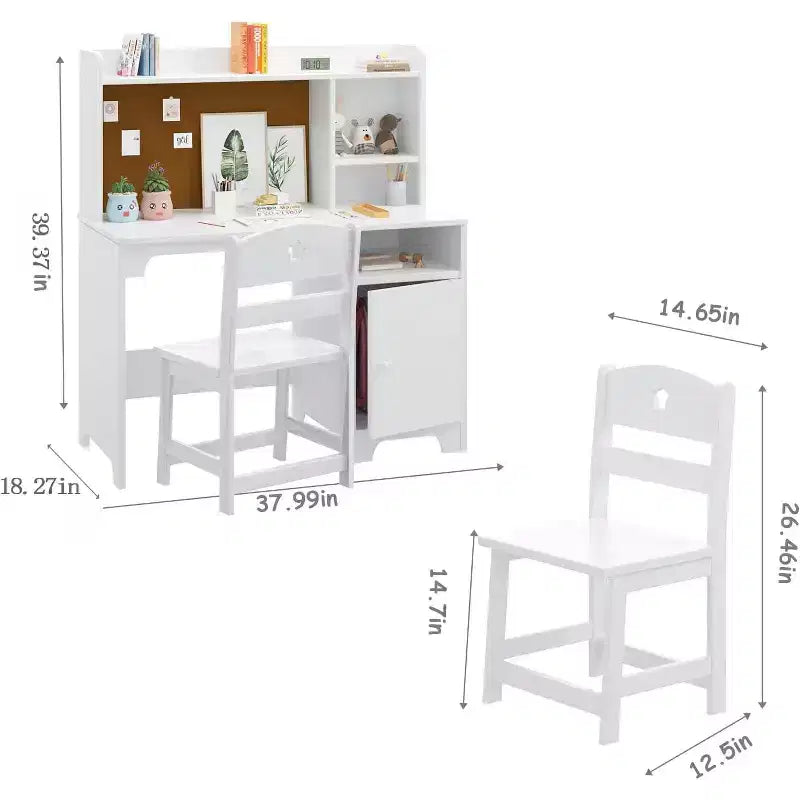 Ensemble bureau et chaise d'étude enfant rose/blanc avec rangement – 1 enfant