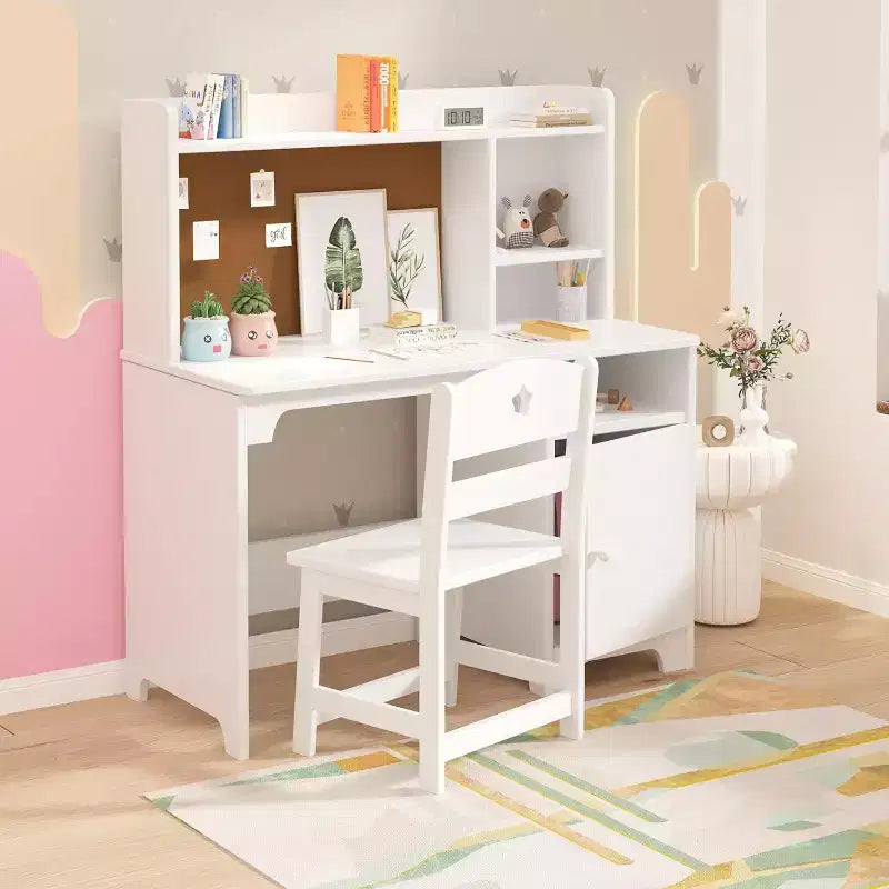 Ensemble bureau et chaise d'étude enfant rose/blanc avec rangement – 1 enfant